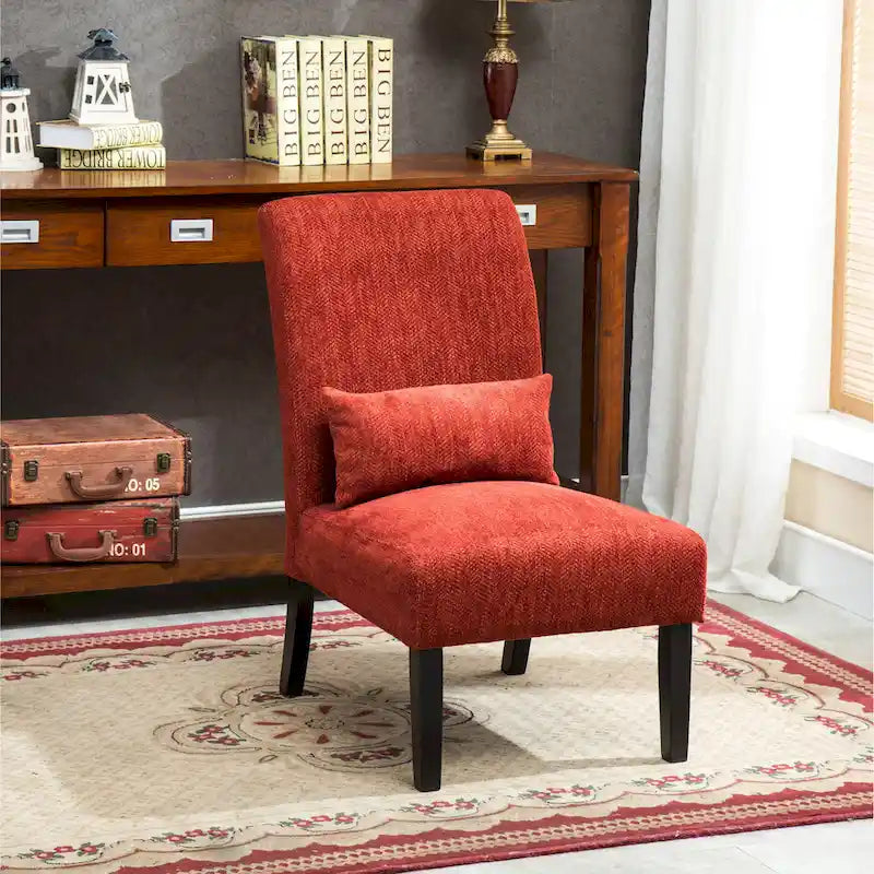 Armless High Back Accent Chair Chenille Fabric with Matching Lumbar Pillow