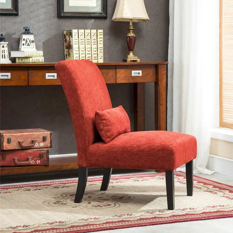 Armless High Back Accent Chair Chenille Fabric with Matching Lumbar Pillow