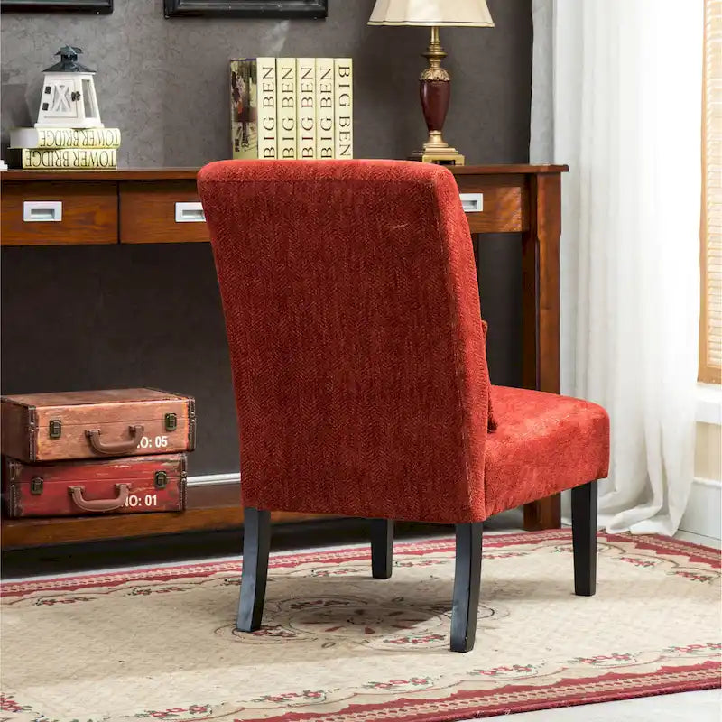 Armless High Back Accent Chair Chenille Fabric with Matching Lumbar Pillow
