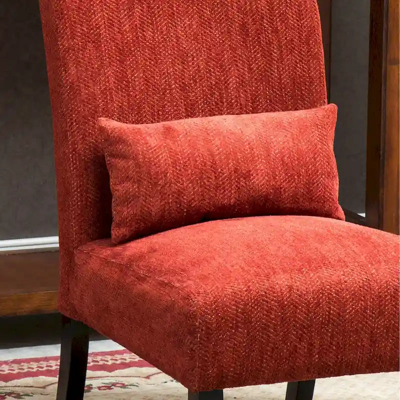 Armless High Back Accent Chair Chenille Fabric with Matching Lumbar Pillow
