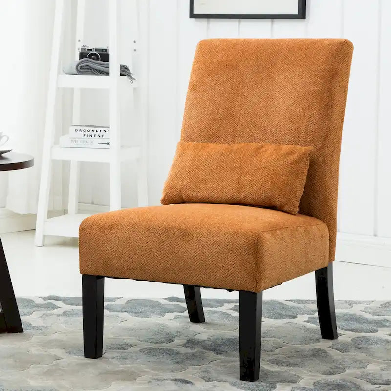 Armless High Back Accent Chair Chenille Fabric with Matching Lumbar Pillow