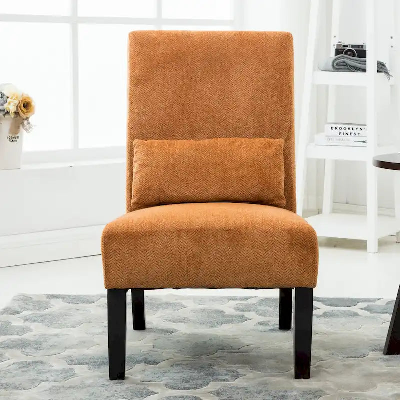 Armless High Back Accent Chair Chenille Fabric with Matching Lumbar Pillow