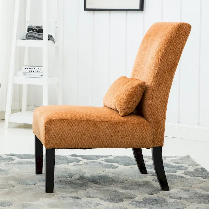 Armless High Back Accent Chair Chenille Fabric with Matching Lumbar Pillow