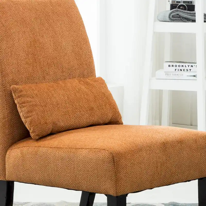 Armless High Back Accent Chair Chenille Fabric with Matching Lumbar Pillow