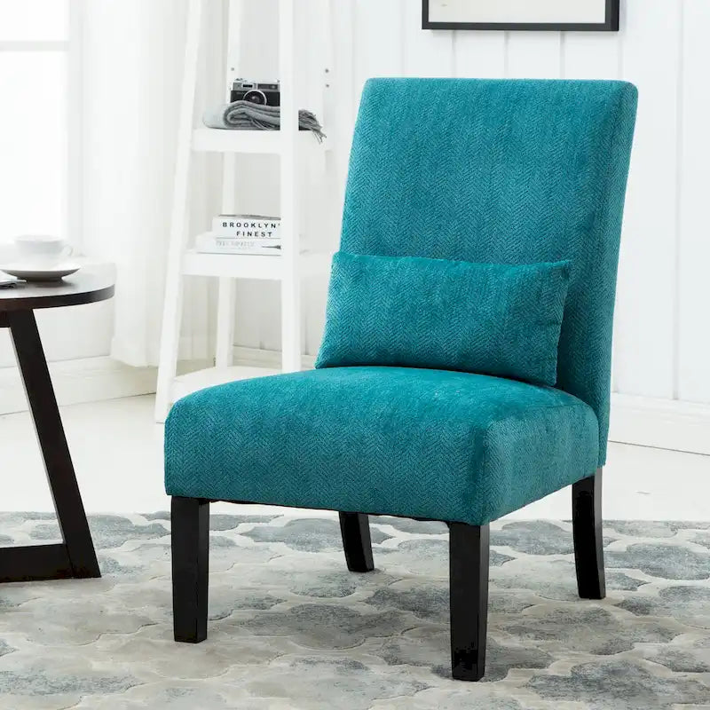 Armless High Back Accent Chair Chenille Fabric with Matching Lumbar Pillow