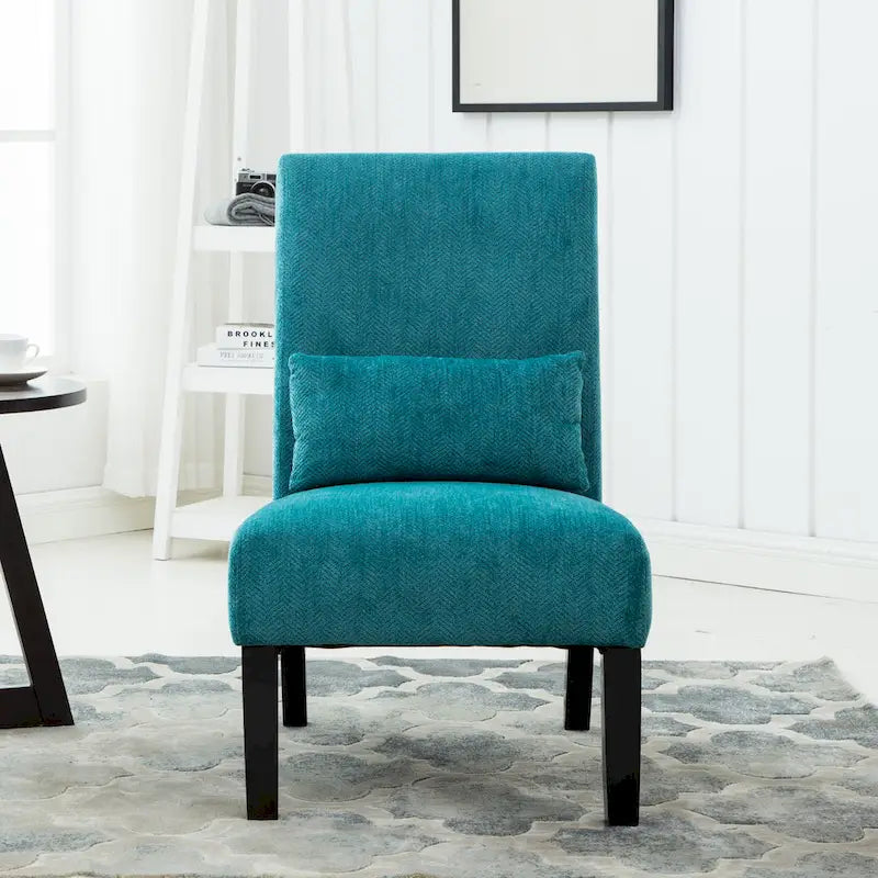 Armless High Back Accent Chair Chenille Fabric with Matching Lumbar Pillow