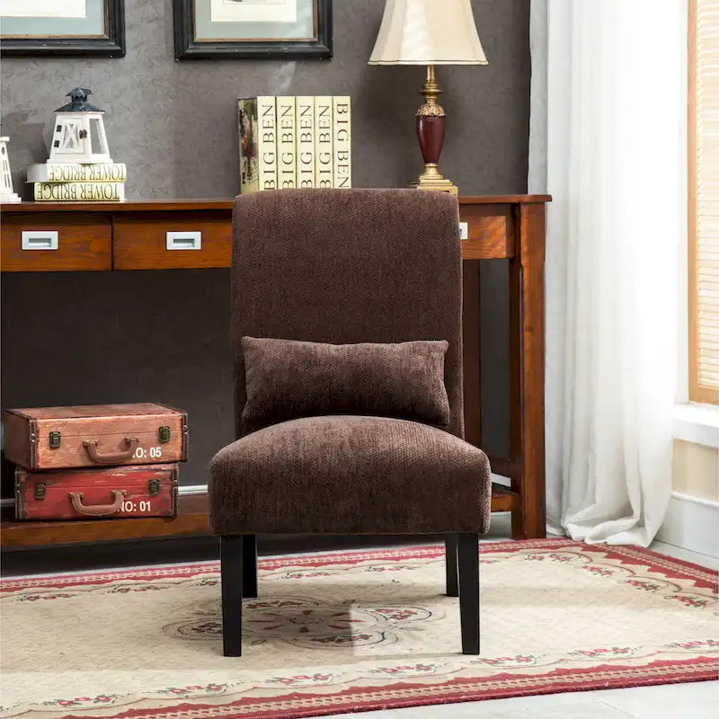 Armless High Back Accent Chair Chenille Fabric with Matching Lumbar Pillow