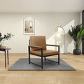 PU Leather Accent Armchair High-Density Foam Cushions Black Metal Frame Camel