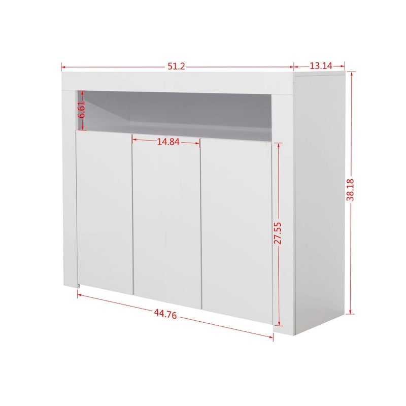 High Gloss 3-Door Sideboard Cabinet with LED Light Open Shelf