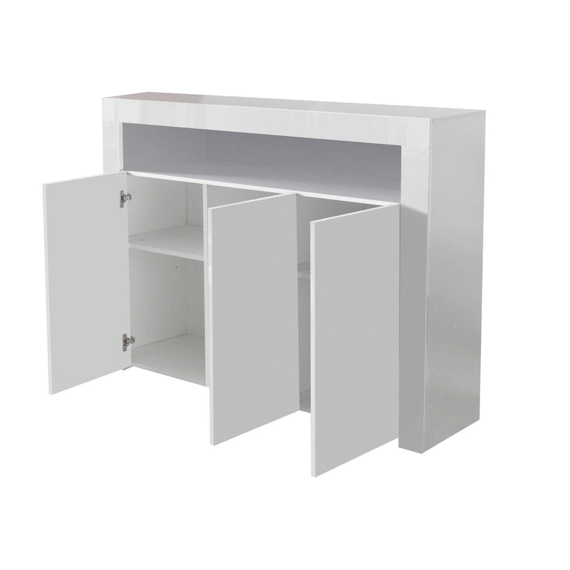 High Gloss 3-Door Sideboard Cabinet with LED Light Open Shelf