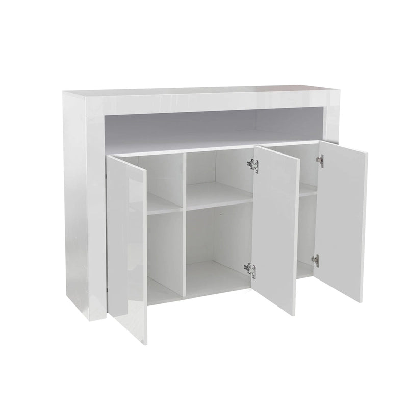 High Gloss 3-Door Sideboard Cabinet with LED Light Open Shelf