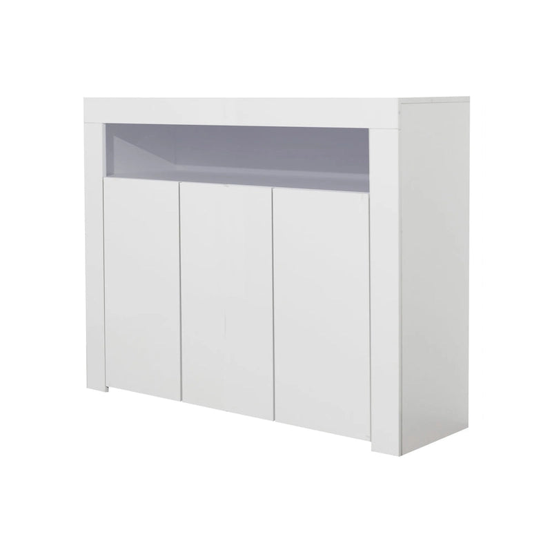 High Gloss 3-Door Sideboard Cabinet with LED Light Open Shelf