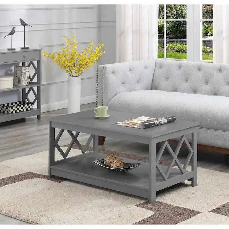 Two-Tier Coffee Table with Diamond Cut-Out Side Frames Lower Shelf