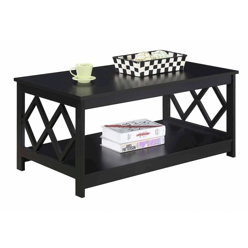 Two-Tier Coffee Table with Diamond Cut-Out Side Frames Lower Shelf