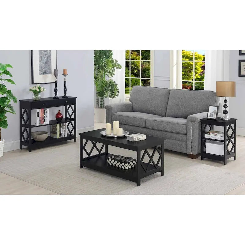 Two-Tier Coffee Table with Diamond Cut-Out Side Frames Lower Shelf