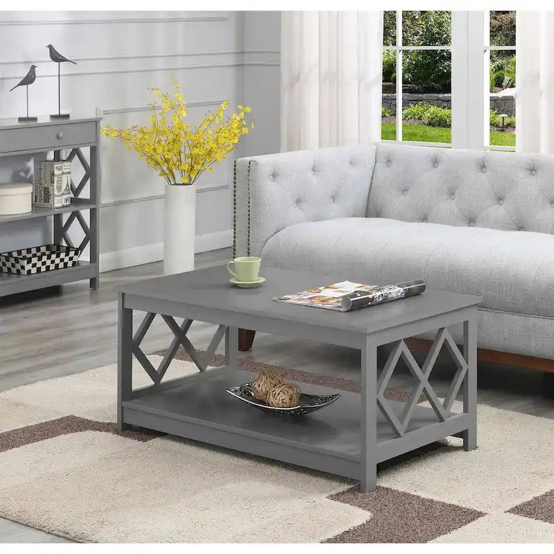 Two-Tier Coffee Table with Diamond Cut-Out Side Frames Lower Shelf