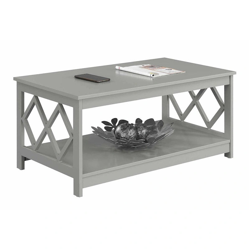 Two-Tier Coffee Table with Diamond Cut-Out Side Frames Lower Shelf