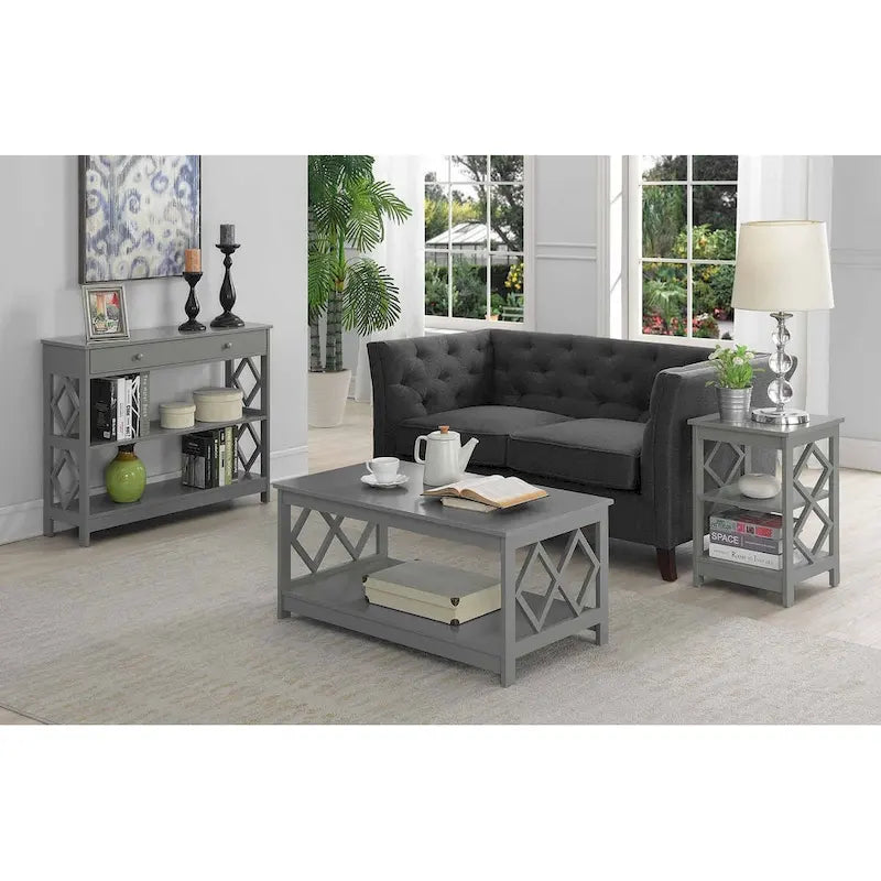 Two-Tier Coffee Table with Diamond Cut-Out Side Frames Lower Shelf