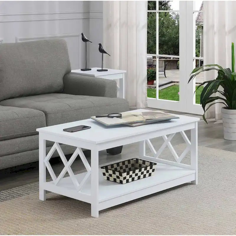 Two-Tier Coffee Table with Diamond Cut-Out Side Frames Lower Shelf