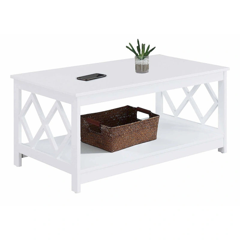 Two-Tier Coffee Table with Diamond Cut-Out Side Frames Lower Shelf