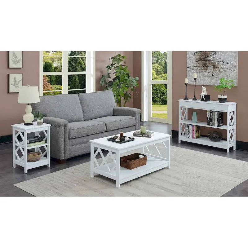 Two-Tier Coffee Table with Diamond Cut-Out Side Frames Lower Shelf