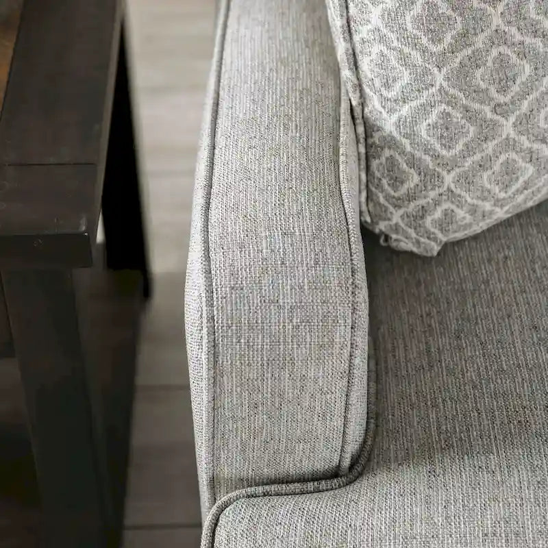 Grey Linen Transitional Sofa with Track Arms Welt Trim Accent Pillows