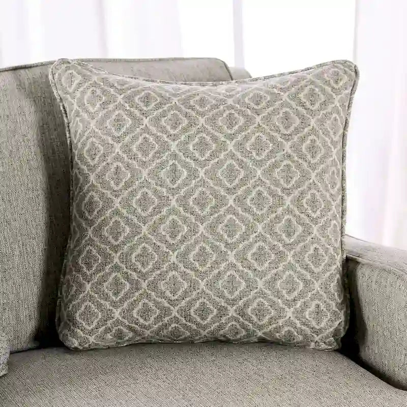 Grey Linen Transitional Sofa with Track Arms Welt Trim Accent Pillows