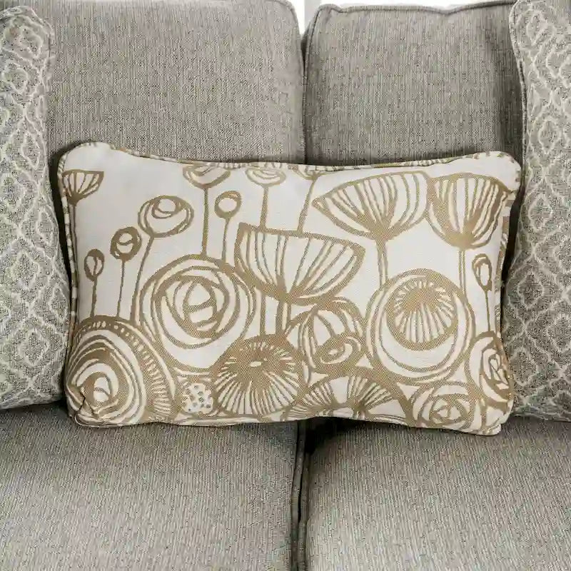 Grey Linen Transitional Sofa with Track Arms Welt Trim Accent Pillows