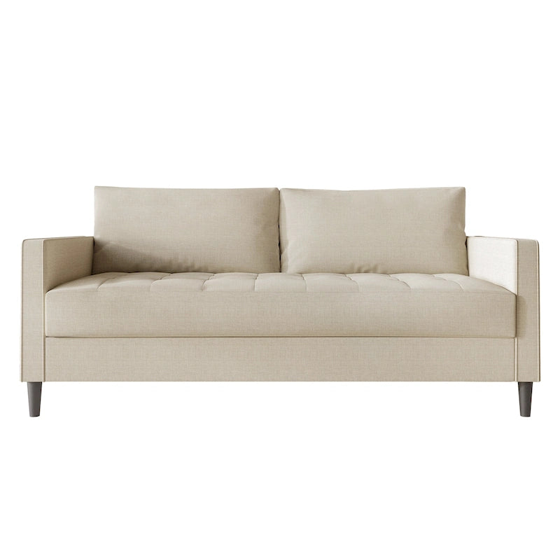 2.5-Seat Contemporary Sofa Tufted Seat Linen Upholstery Removable Back Cushions