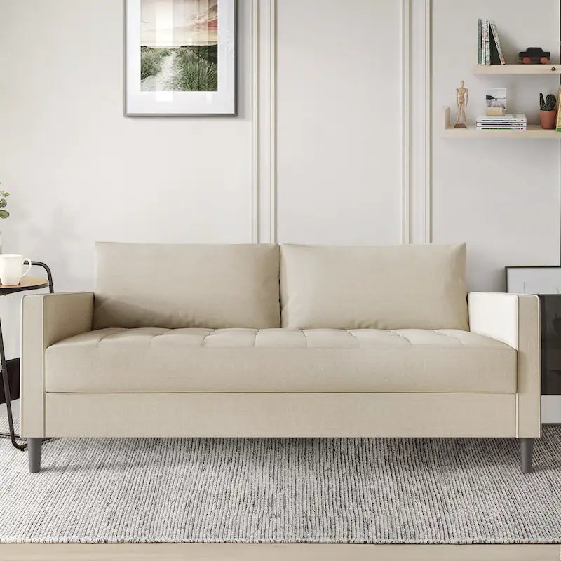 2.5-Seat Contemporary Sofa Tufted Seat Linen Upholstery Removable Back Cushions