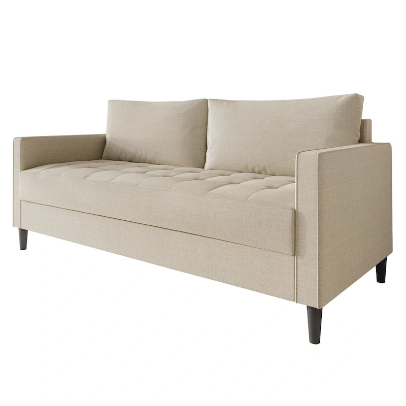 2.5-Seat Contemporary Sofa Tufted Seat Linen Upholstery Removable Back Cushions