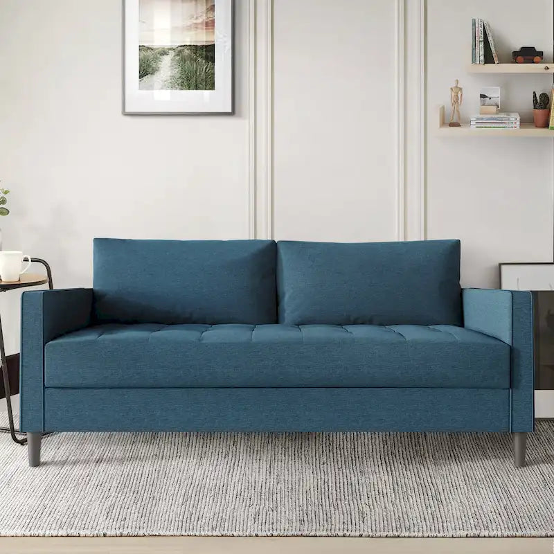 2.5-Seat Contemporary Sofa Tufted Seat Linen Upholstery Removable Back Cushions