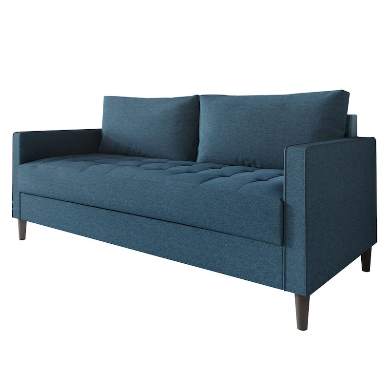 2.5-Seat Contemporary Sofa Tufted Seat Linen Upholstery Removable Back Cushions