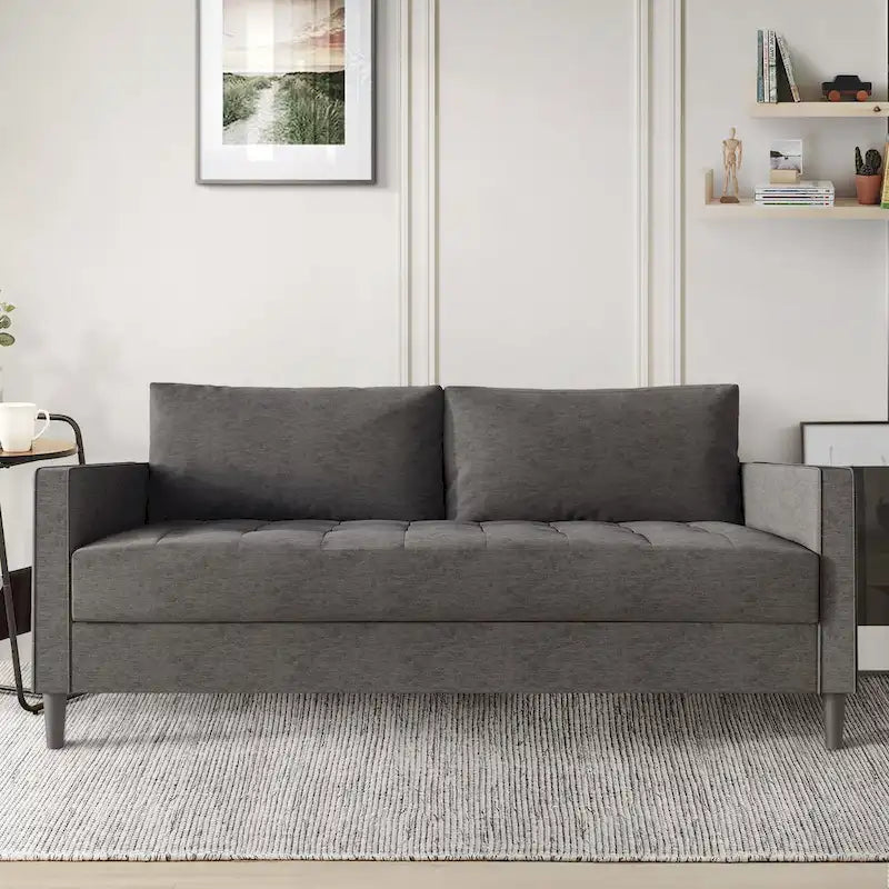 2.5-Seat Contemporary Sofa Tufted Seat Linen Upholstery Removable Back Cushions
