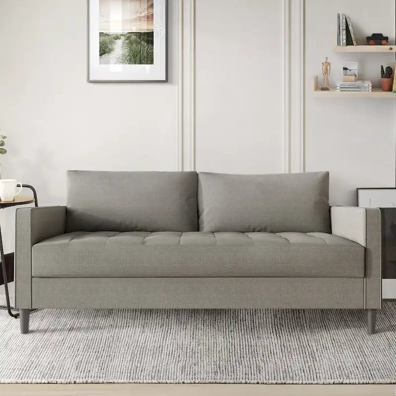 2.5-Seat Contemporary Sofa Tufted Seat Linen Upholstery Removable Back Cushions