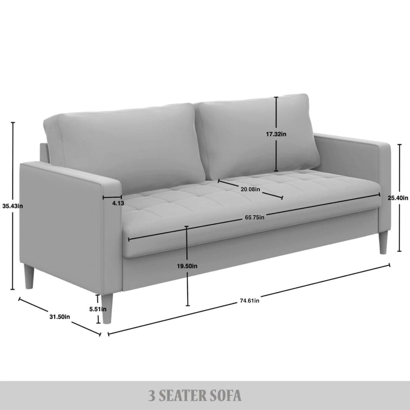 2.5-Seat Contemporary Sofa Tufted Seat Linen Upholstery Removable Back Cushions