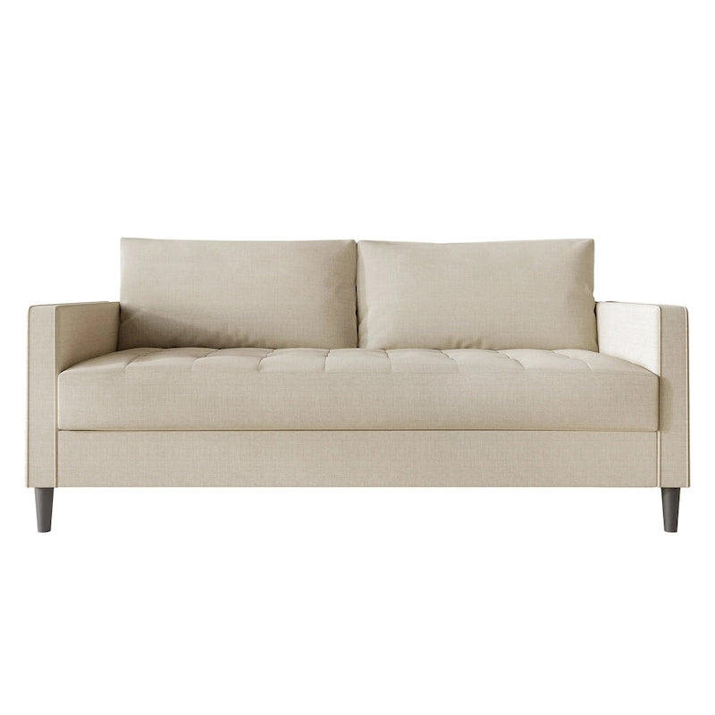 2.5-Seat Contemporary Sofa Tufted Seat Linen Upholstery Removable Back Cushions