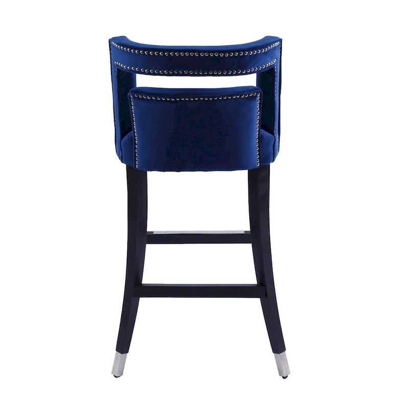 Velvet Bar Stool with Nailhead Trim Open Back Birch Wood Legs Footrest