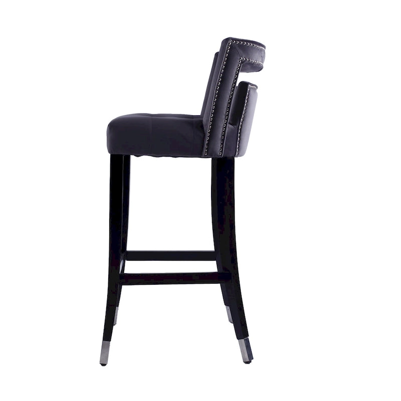 Velvet Bar Stool with Nailhead Trim Open Back Birch Wood Legs Footrest