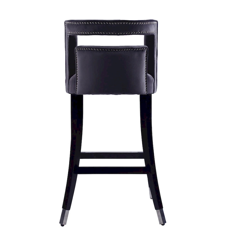 Velvet Bar Stool with Nailhead Trim Open Back Birch Wood Legs Footrest