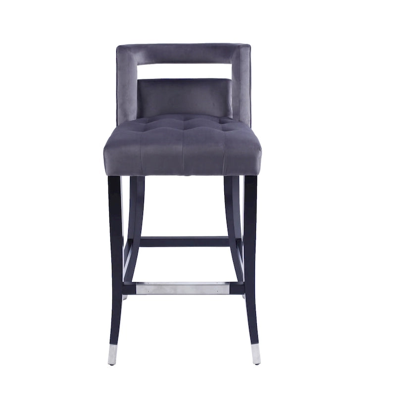 Velvet Bar Stool with Nailhead Trim Open Back Birch Wood Legs Footrest