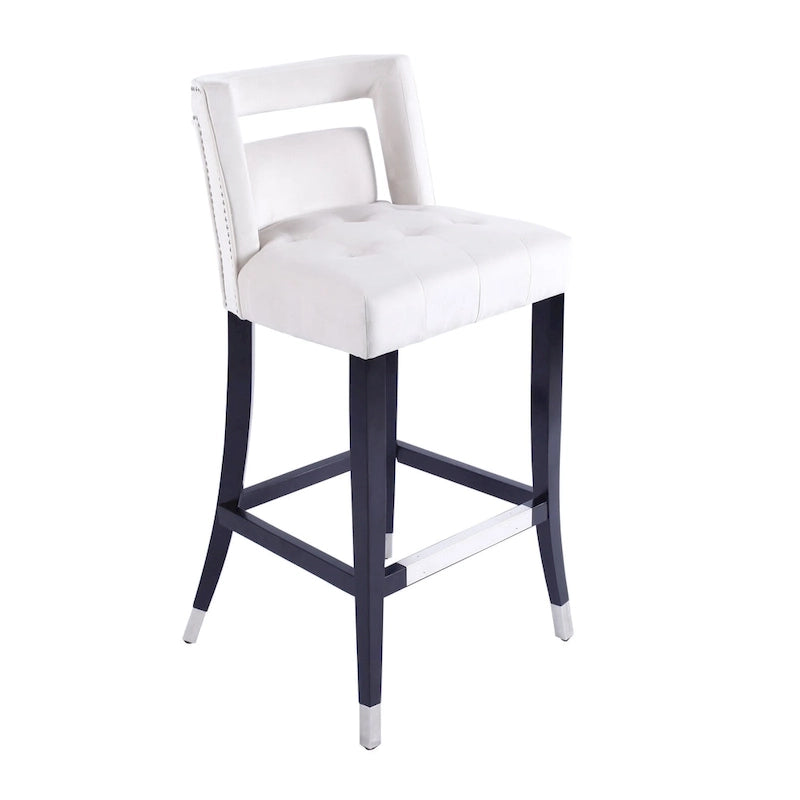 Velvet Bar Stool with Nailhead Trim Open Back Birch Wood Legs Footrest
