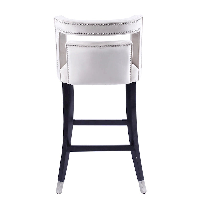 Velvet Bar Stool with Nailhead Trim Open Back Birch Wood Legs Footrest