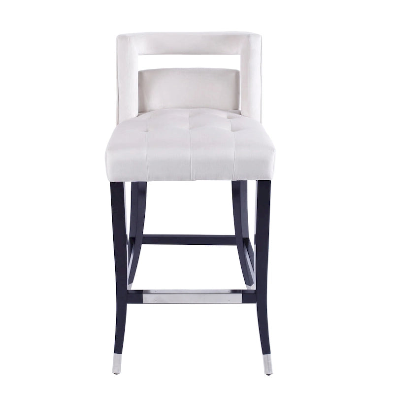 Velvet Bar Stool with Nailhead Trim Open Back Birch Wood Legs Footrest