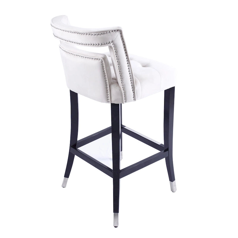 Velvet Bar Stool with Nailhead Trim Open Back Birch Wood Legs Footrest