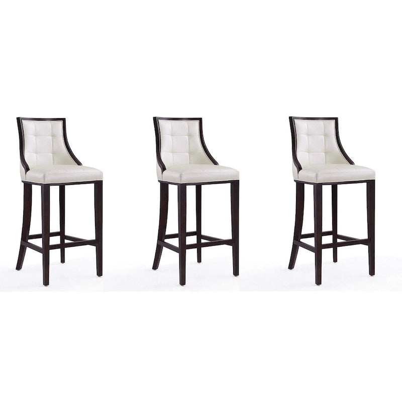 Walnut Beech Wood Traditional Bar Stool with Faux Leather Upholstered Back