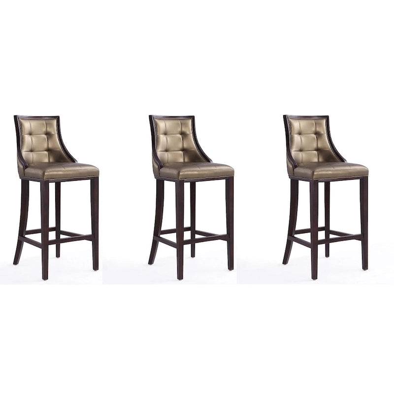 Walnut Beech Wood Traditional Bar Stool with Faux Leather Upholstered Back