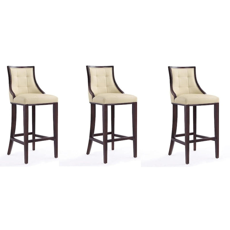 Walnut Beech Wood Traditional Bar Stool with Faux Leather Upholstered Back