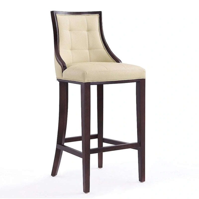 Walnut Beech Wood Traditional Bar Stool with Faux Leather Upholstered Back