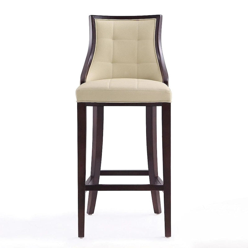 Walnut Beech Wood Traditional Bar Stool with Faux Leather Upholstered Back
